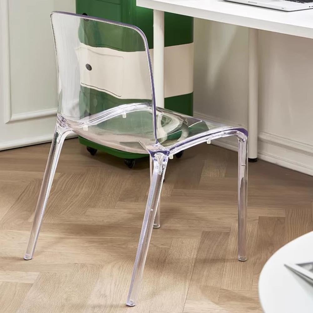 Etlegor Transparent Acrylic Dining Chair, Curved Backrest Kitchen Chairs Ladies Dressing Stool for Kitchen, Dining Room and Home Decor(Clear,2PCS)