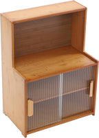 3 Tier Kitchen Pantry Sideboard with Sliding Doors and Adjustable Shelf,Small Countertop Storage Cabinet for Kitchen, Living Room,Dinning Room,Brown