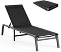Ciokea Aluminum Chaise Lounge Ourdoor, Foldable & Assemble Free Outdoor Lounge Chair with 5 Adjustable Backrest, Patio Lounge Chair for Outside Poolside Beach Pool, Black