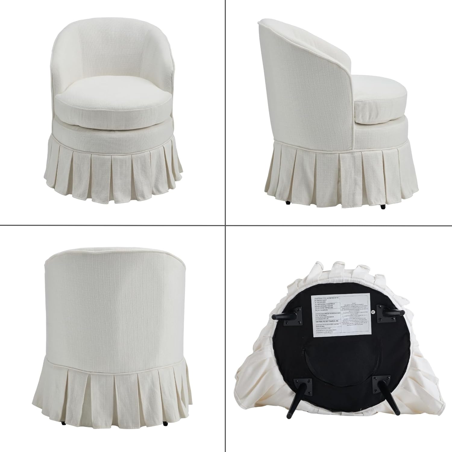 chairus Upholstered Dining Chairs Set of 2, Linen Barrel Dining Room Chairs with Pleated Skirt & Metal Legs, Modern Farmhouse Slipcovered Side Kitchen Chairs, Cream White