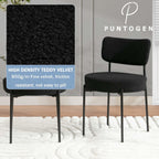 2.7" Black Dining Chairs Set of 6, Boucle Dining Chair with Curved Backrest & Metal Legs, Kitchen Chairs with Adjustable Non-Slip Foot Pads, Mid Century Dining Chair for Living Room