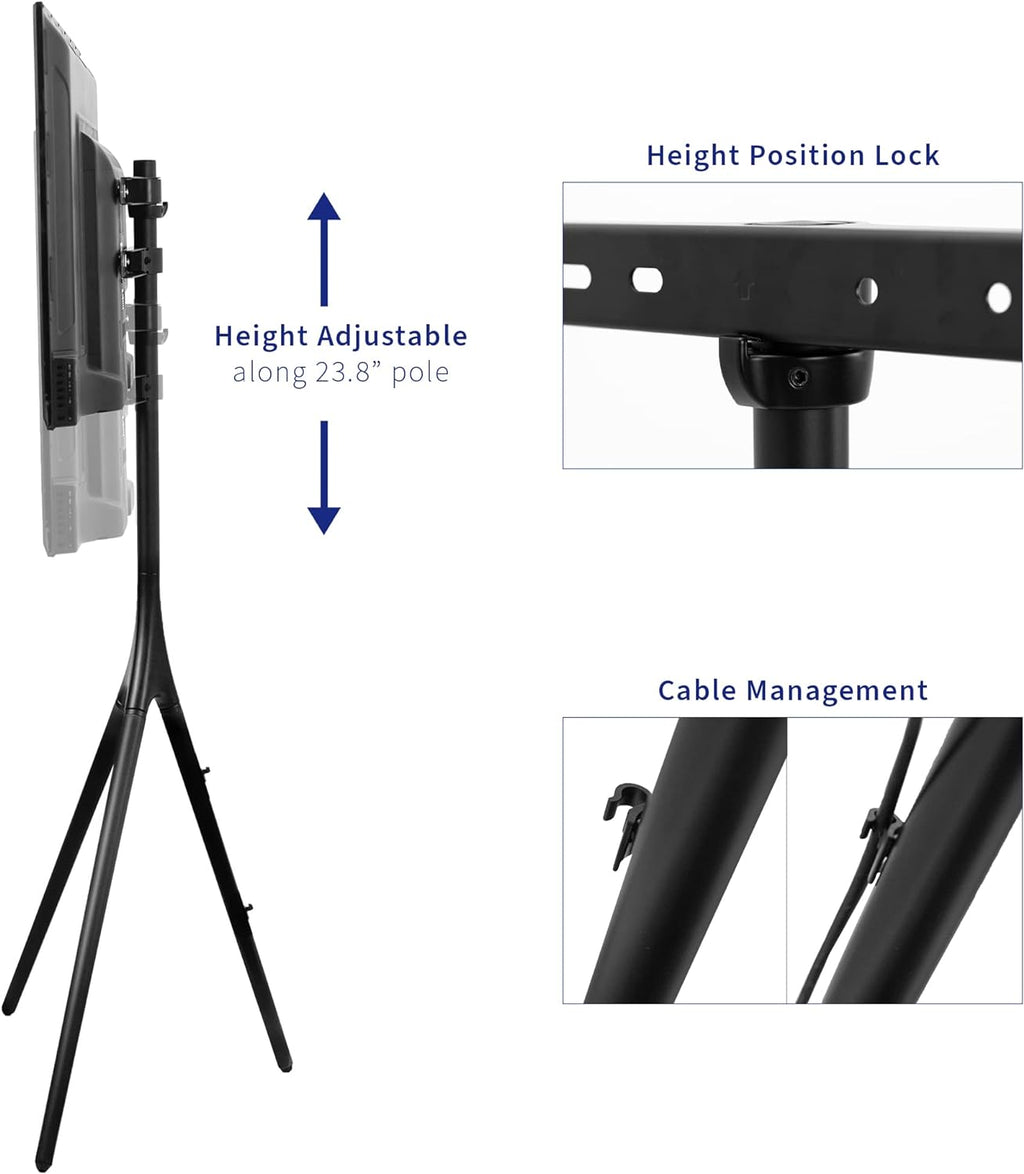 VIVO Black Easel TV Stand for 45 to 65 inch Screens, STAND-TV65AB | Articulating Artistic Studio Display Stand, Adjustable TV Mount with Swivel, Tripod Base, Max VESA 600x400, Holds 77 lbs