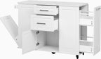 50.7" Kitchen Island with Trash Can Storage Cabinet & Drop Leaf | Island Table for Kitchen, White Faux Marble Top, Double-Tier Pull-Out Cabinet, Foldable Workspace, 5 Wheels