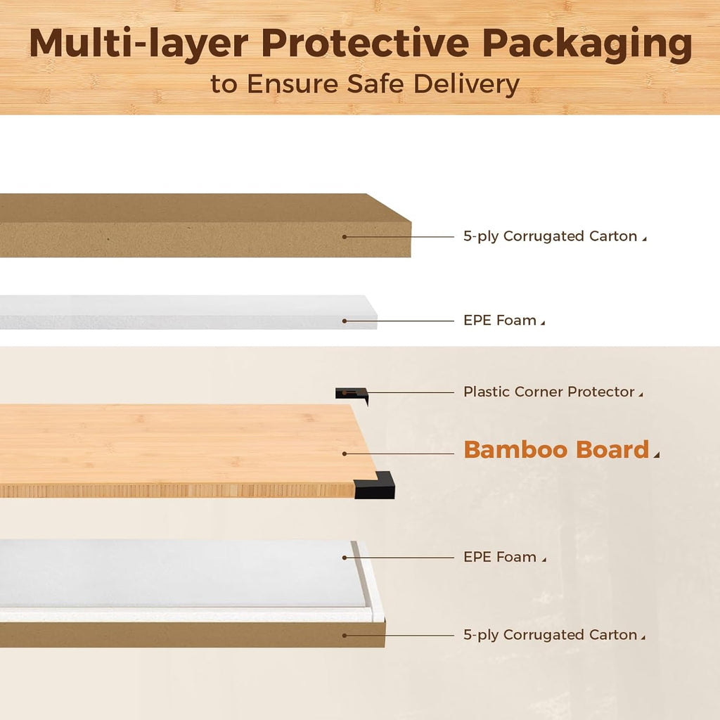 24" x 25" Butcher Block Countertop, 1.2 Inch Thick Solid Bamboo Desktop, Replacement Tabletop for Desk, Dining Table, Coffee Table, DIY Furniture, Natural Bamboo Finish