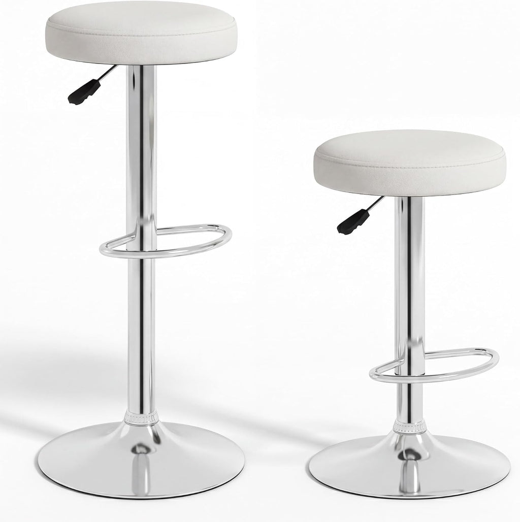 GIANTEX Bar Stools Set of 2, Adjustable Height PU Leather Bar Chair with Swivel Padded Seat, Footrest & Anti-Slip Base, Modern Backless Barstools for Kitchen, Pub Dining Room, Breakfast, Warm White