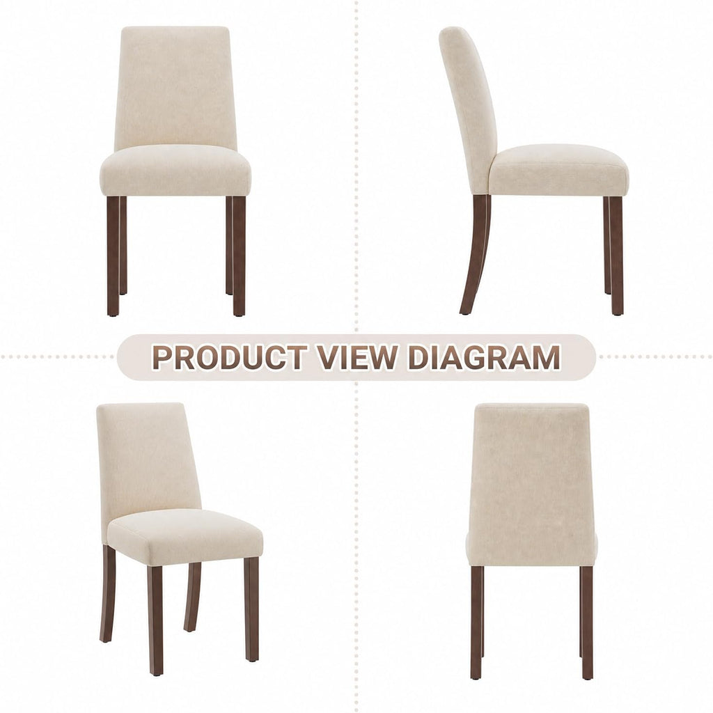 Upholstered Dining Chairs Set of 6, Mid-Century Dining Room Chairs with Wooden Legs, Farmhouse Fabric Parsons Chairs for Small Space Restaurant & Cafe- Beige