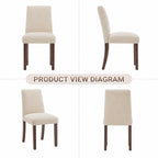 Upholstered Dining Chairs Set of 6, Mid-Century Dining Room Chairs with Wooden Legs, Farmhouse Fabric Parsons Chairs for Small Space Restaurant & Cafe- Beige
