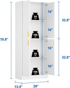 Cozy Castle Kitchen Pantry Cabinet, 71" Tall Wood Storage Cabinet with Doors and Shelves 4 Doors Freestanding Cupboard for Dining Room Living Room Furniture, White