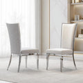 AUZ White and Silver Dining Chairs, Modern Velvet Upholstered Dining Room Chairs with High Back and Mirrored Metal Legs for Restaurant Kitchen, Set of 2