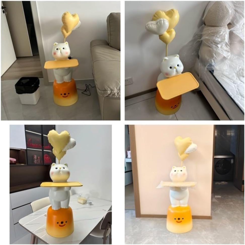 Adorable Cartoon Side Table with Tray, Resin Side Table with Balloons Decor and Base for Living Room, Bedroom, Requires Assembly
