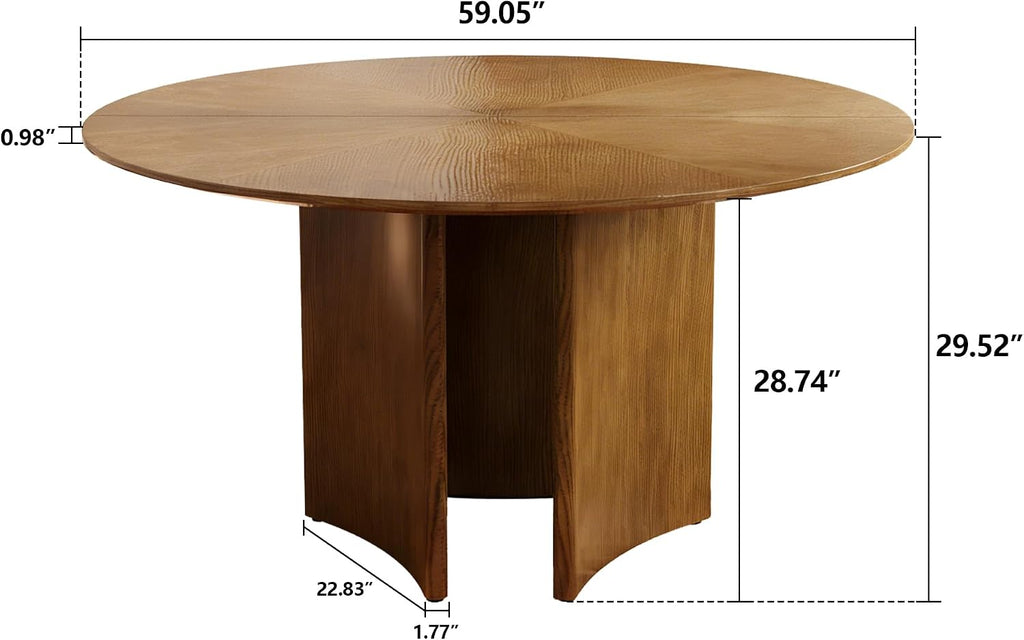 59" Round Wood Dining Table – Mid-Century Modern Kitchen Table with Pedestal Base for 4–8 People, Perfect for Living Room, Dining Room & Kitchen, Walnut Finish