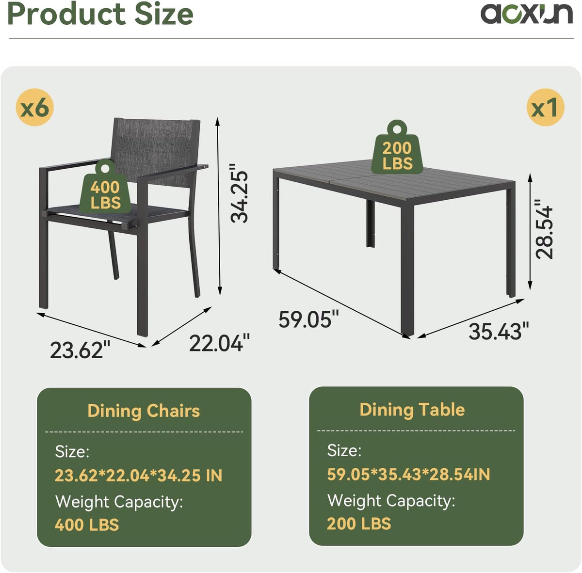 7-Piece Patio Table and Chairs Set for 6, All Weather Patio Dining Sets