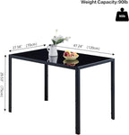 47.24" Glass Dining Table Modern Kitchen & Dining Room Table for 2-4 Rectangular Glass Dinner Table for Small Space (47.24" Black)