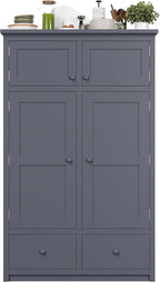 Tall Kitchen Pantry Cabinet with Adjustable Shelves, Freestanding Large Cupboard with 8 Door Shelves, 4 Pull-Out Trays, 6 Drawers for Kitchen, Dining Room (Grey)