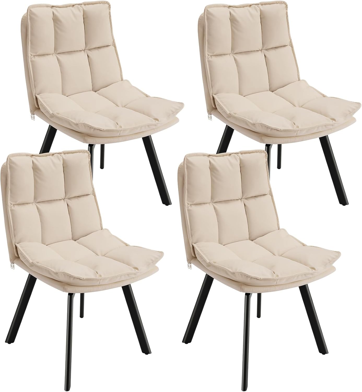 Susalt Swivel Dining Chairs Set of 4, Upholstered Dining Room Chairs, Leather Kitchen Chairs with Metal Feet, Double-Layer Foam Dinner Chair for Dining Room, and Kitchen, Off White and Black