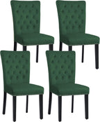 adochr Velvet Dining Chairs Set of 4, Parsons Kitchen Chair, Green | Wooden Legs & Nailed Trim, Upholstered Dining Room Chairs 350 LBS Capacity