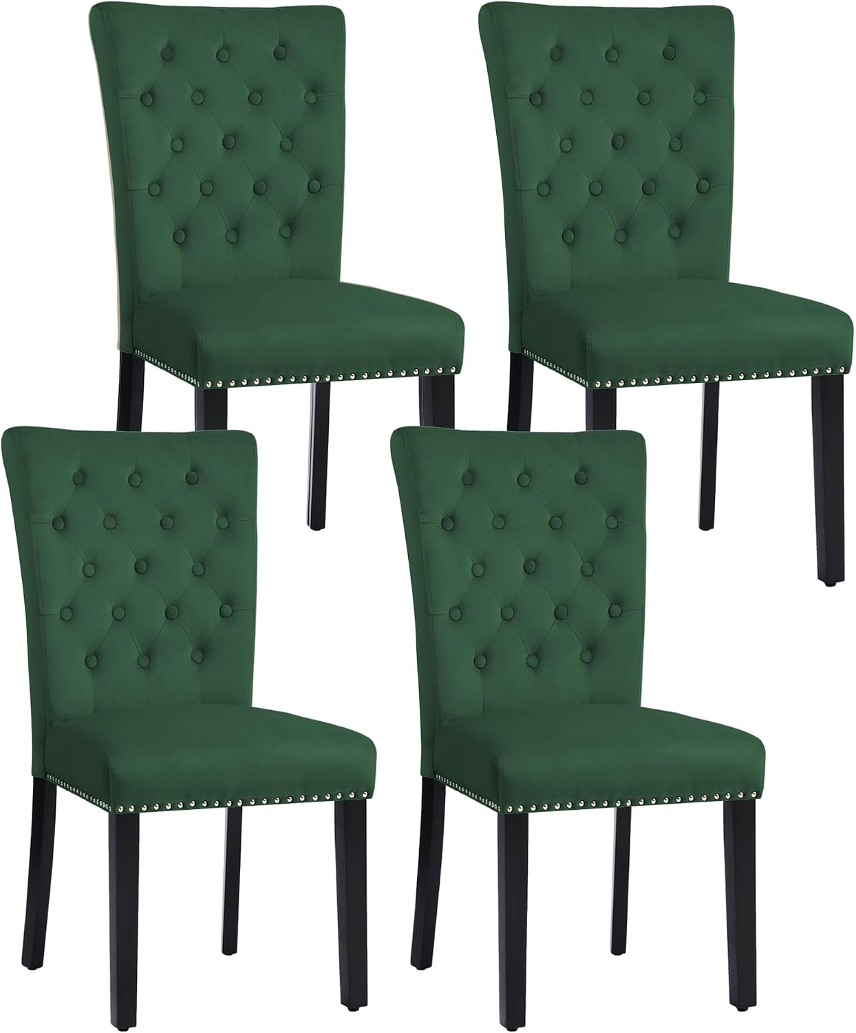 adochr Velvet Dining Chairs Set of 4, Parsons Kitchen Chair, Green | Wooden Legs & Nailed Trim, Upholstered Dining Room Chairs 350 LBS Capacity