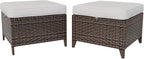 EAGLE PEAK Ocean Vista 2 Piece Wicker Patio Ottoman Set Weather-Resistant Cushions for Patio Deck Backyard Poolside, Beige