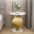Round Marble Table Coffee Table, Luxury Living Room Side Table, Modern Bedroom Decoration Table, Suitable for Living Room, Bedroom, Study Room(White,19.7x21.7in)