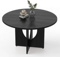 47 Inch Round Dining Table for 4-6, Modern Kitchen Table with Sturdy Wooden Pedestal Base, Dining Room Table, Circle Dining Table for Dining Room, Living Room, Cafe, Easy to Assemble - Black