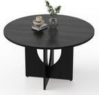 47 Inch Round Dining Table for 4-6, Modern Kitchen Table with Sturdy Wooden Pedestal Base, Dining Room Table, Circle Dining Table for Dining Room, Living Room, Cafe, Easy to Assemble - Black