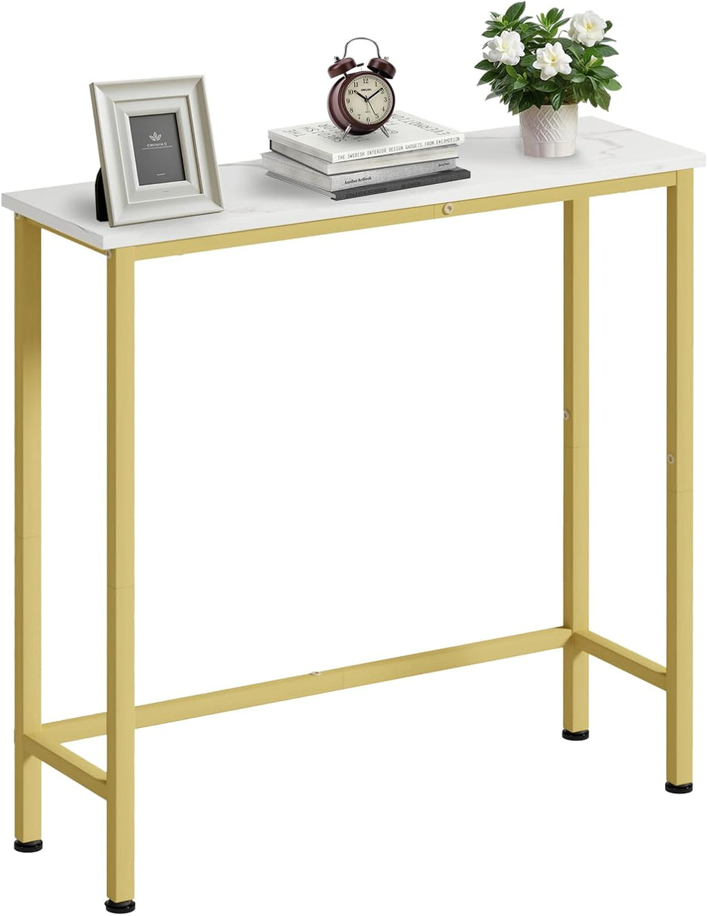 Narrow Console Table, 29.5" Small Entryway Table, Thin Hallway Tables, Slim Sofa Side Tables for Hallway, Living Room, Bedroom, Foyer, Marbleized White