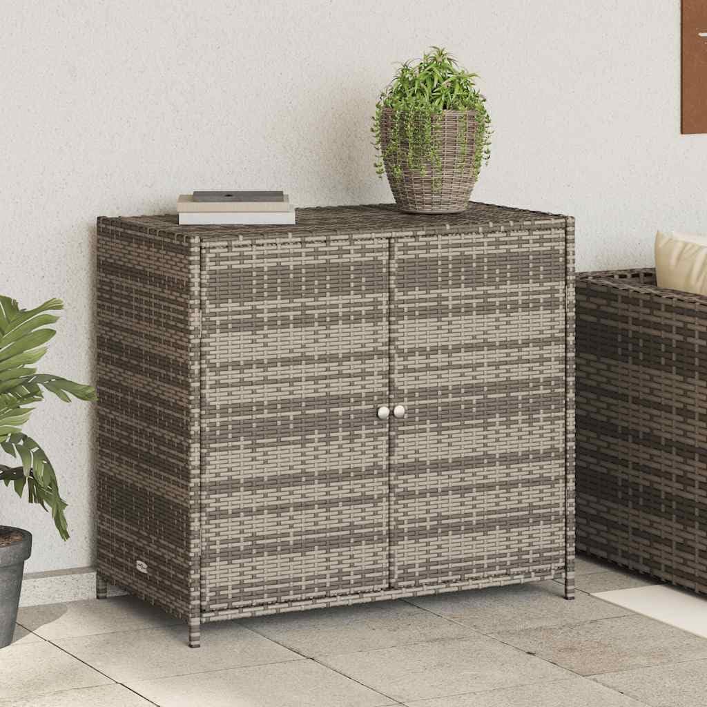 Grey Outdoor Storage Cabinet for Patio and Garden with 4 Shelves, Durable PE Rattan Construction, Weather Resistant Design, Ample Space for Cushions and Supplies