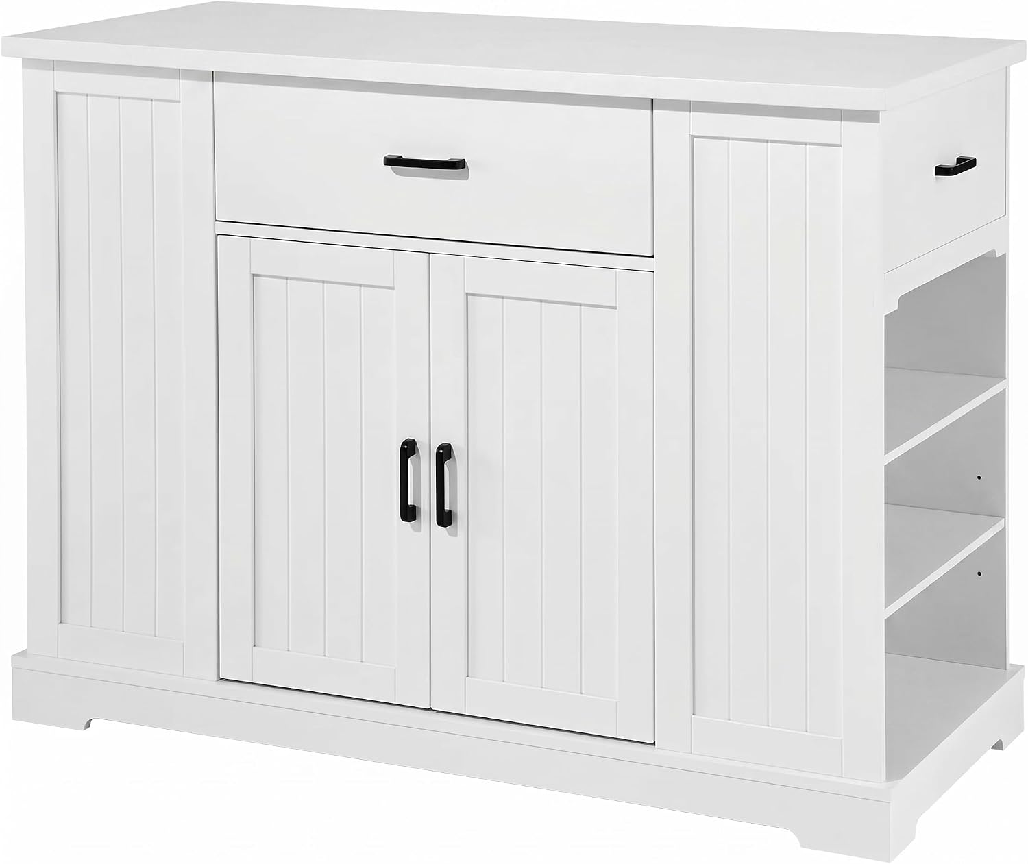 46 Inch Kitchen Island Cart with Storage Cabinet, Wood Top Breakfast Bar with Drawer, Multifunctional Kitchen Table with