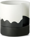 Nihow Self Watering Plant Pot: 8 Inch Ceramic Planter with Drainage Hole & Water Storage Plus for Indoor & Outdoor Plants - Cylinder Round Flower Pot for Succulent/Herbs/Violets - White & Wave Black