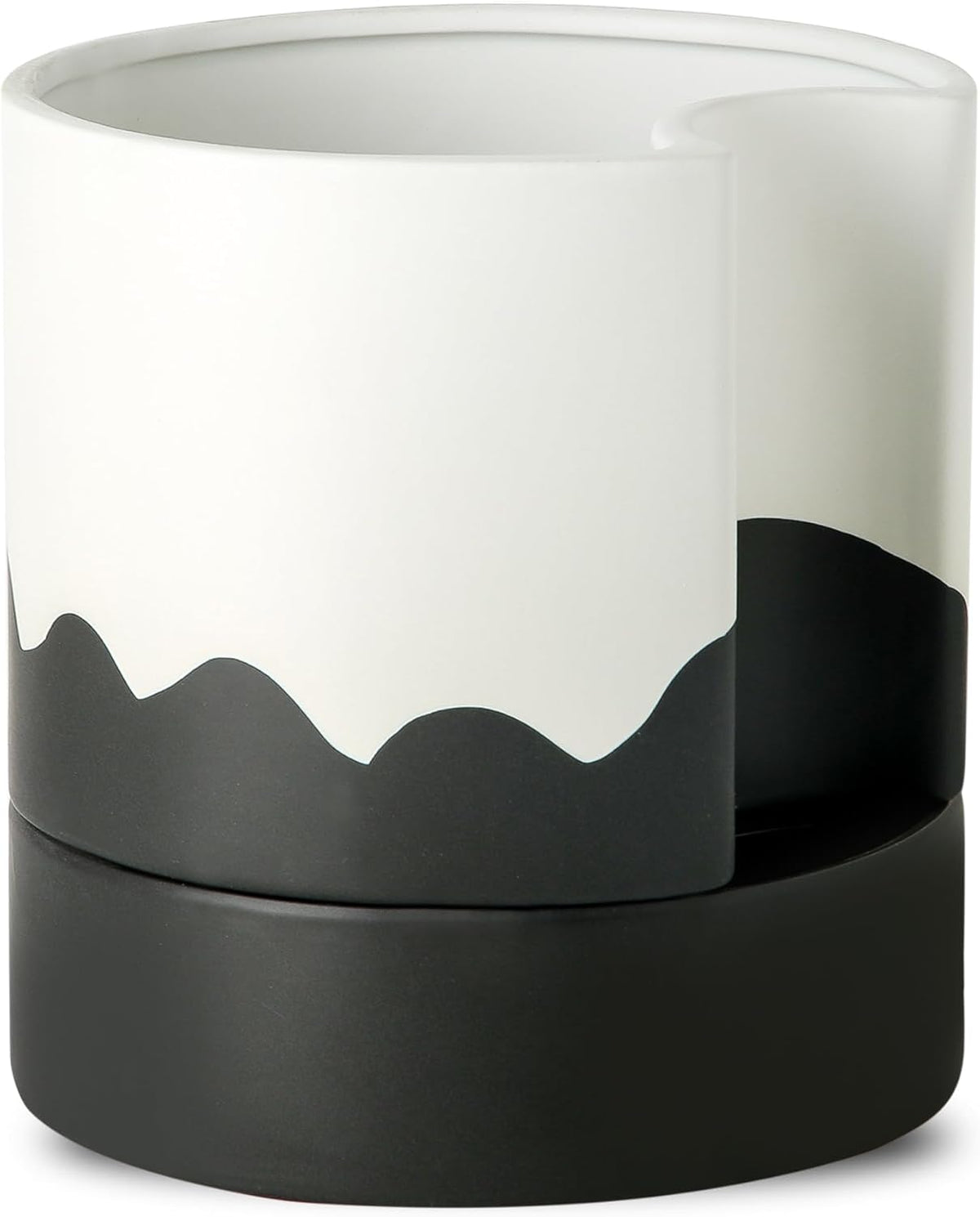 Nihow Self Watering Plant Pot: 8 Inch Ceramic Planter with Drainage Hole & Water Storage Plus for Indoor & Outdoor Plants - Cylinder Round Flower Pot for Succulent/Herbs/Violets - White & Wave Black