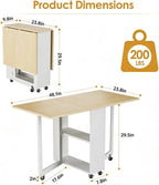 LotFun Portable Folding Dining Table, Space Saving Kitchen Table with 6 Lockable Casters & 2‑Tier Storage Rack, Multifunctional Table for Compact Spaces (48.6 x 24.6X 30.6)
