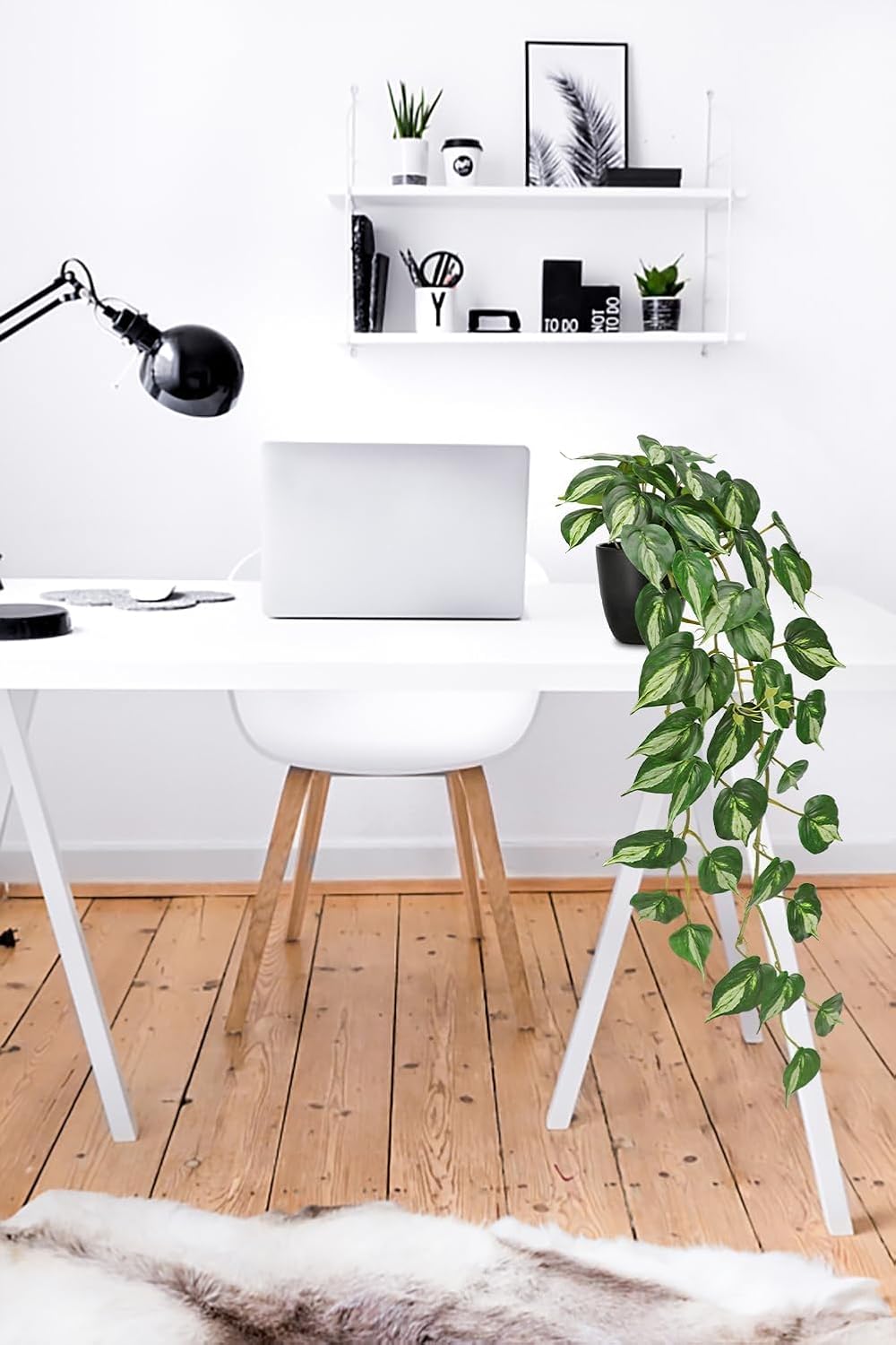 Artificial Pothos Ivy Plant with Pot Artificial Light Green Leaves Featuring for Home Shelf Decor Indoor Silk Artificial Plant Large