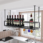 Adjustable Ceiling Wine Glass Rack - Iron Hanging Wine Bottle Holder 11.8-23.6 Inch Height Wall-Mounted Wine Shelf for Kitchen Bar Cafe - 80cm Size