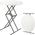 FanttikOutdoor Folding Table Round 32" Quick Adjust 4 Heights Party, Patio | One-Handed Adjustable Tall Bistro Foldable Bar Height Table, Cocktail, Backyard, Dining, Wedding, White Zeta O3 Pro