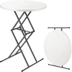 FanttikOutdoor Folding Table Round 32" Quick Adjust 4 Heights Party, Patio | One-Handed Adjustable Tall Bistro Foldable Bar Height Table, Cocktail, Backyard, Dining, Wedding, White Zeta O3 Pro