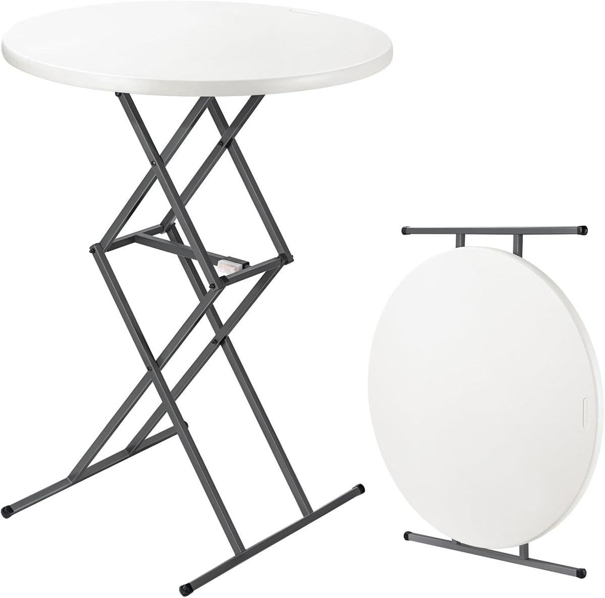 FanttikOutdoor Folding Table Round 32" Quick Adjust 4 Heights Party, Patio | One-Handed Adjustable Tall Bistro Foldable Bar Height Table, Cocktail, Backyard, Dining, Wedding, White Zeta O3 Pro