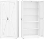 GAIOUS 71" Tall Kitchen Pantry Cabinet,White Cupboard,Metal Storage Cabinet | with 2 Doors and 4 Adjustable Shelves, Freestanding File Cabinet, 5 Tier Utility Cabinet for Dining Office Bathroom Bedroom