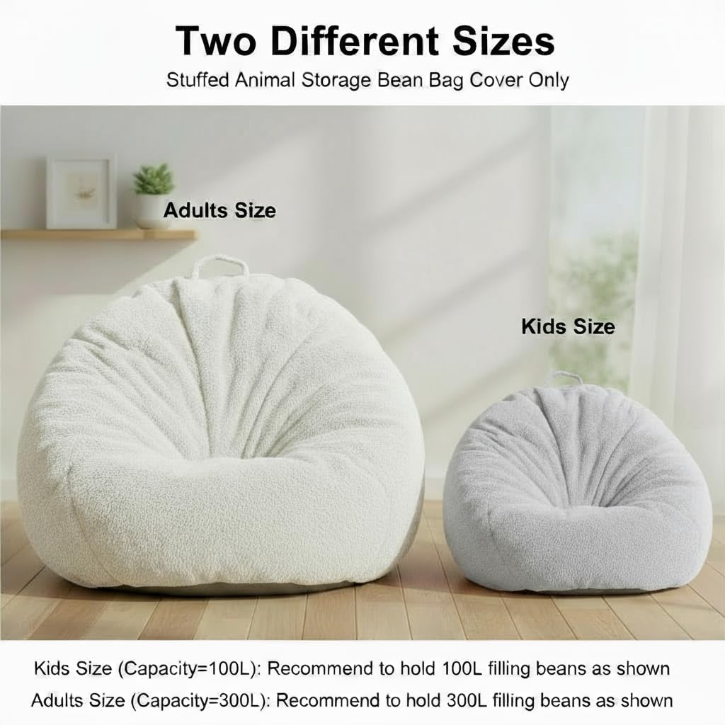Faux Rabbit Fur Bean Bag Cover Only (No Filler), Stuffed Storage, Grey | Ultra-soft fur,washable,reinforced zipper,non-slip base,handle.Large 36"&28".Living room bedroom.Adult teen.Cover only.
