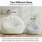 Faux Rabbit Fur Bean Bag Cover Only (No Filler), Stuffed Storage, Grey | Ultra-soft fur,washable,reinforced zipper,non-slip base,handle.Large 36"&28".Living room bedroom.Adult teen.Cover only.