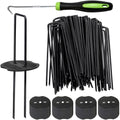 Bakulyor 150pcs Black Landscape Staples + 150pcs Buffer Washer, 6 Inch 11 Gauge Garden Stakes Staples, U Shaped Galvanized Lawn Pins Heavy Duty Yard Ground Pin for Weed Barrier Sod Fabric Decorations