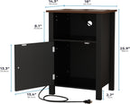 Furnify Nightstand with Charging Station, Night Stand Set of 2, Black | Farmhouse Rustic Night Stand with USB Ports & Open Storage Shelf, Modern Bedside Table with Door, Small End Table for Bedroom