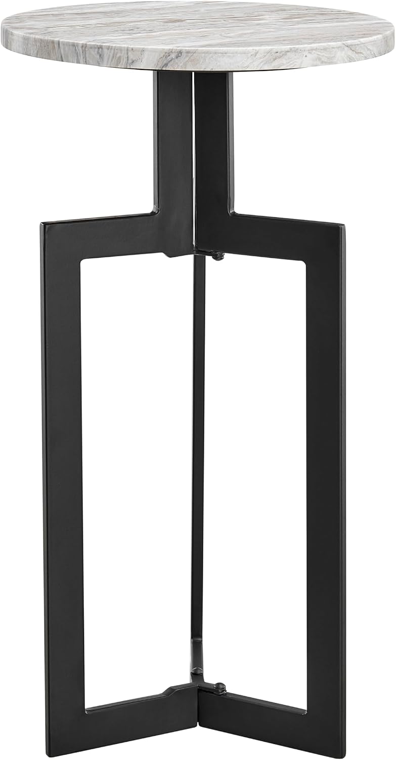 Danya B Black Metal Sculptural Pedestal & Faux Stone Tabletop Accent End Table