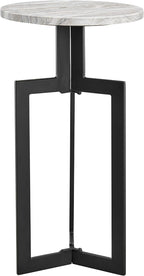 Danya B Black Metal Sculptural Pedestal & Faux Stone Tabletop Accent End Table