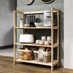 Pemberly Row Modern Solid Wood 3-Shelves Folding Bookcase/Pantry in Unfinished