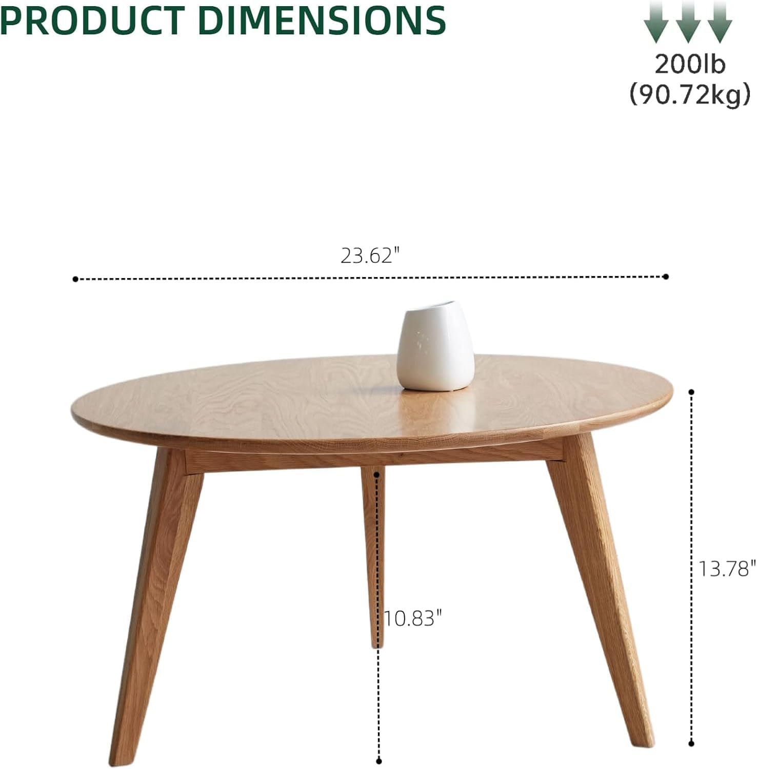 100% Solid Oak Wood Mini Coffee Table, Round Cofffe Tables Side Table w/Solid Wood Legs, Walnut Mid Century Table for Bedroom Balcony Living Room (23.62" D x 13.78" H)