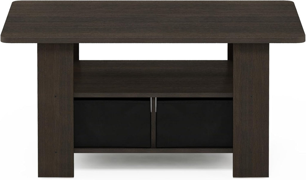 Furinno Andrey Coffee Table, Small Modern Center Table with Storage and Bin Drawer, Side Table for Living Room, Bedroom, Home Office, Dark Brown