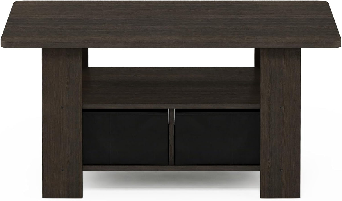 Furinno Andrey Coffee Table, Small Modern Center Table with Storage and Bin Drawer, Side Table for Living Room, Bedroom, Home Office, Dark Brown
