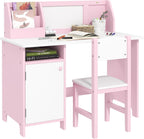 Toddler Table and Chair Set with Whiteboard and Storage Cabinet, Pink | Kids Writing Desk and Homework Table for Drawing, Learning, and Playroom Activities