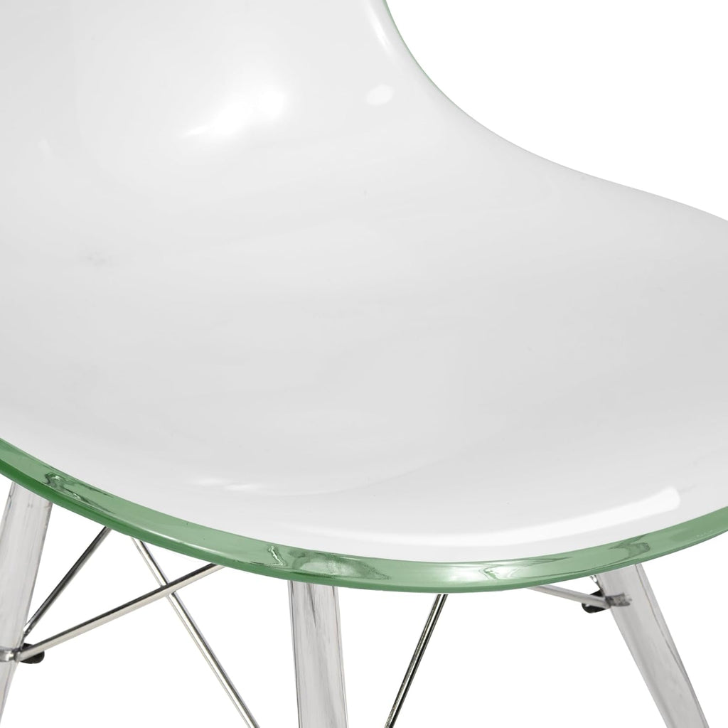 LeisureMod Cresco Modern Molded Dining Chair, Chrome-Plated Eiffel Base and Acrylic Support Legs Ergonomic Curved Seat Accent Side Chair for Living Room, Offices, Cafes, White Green