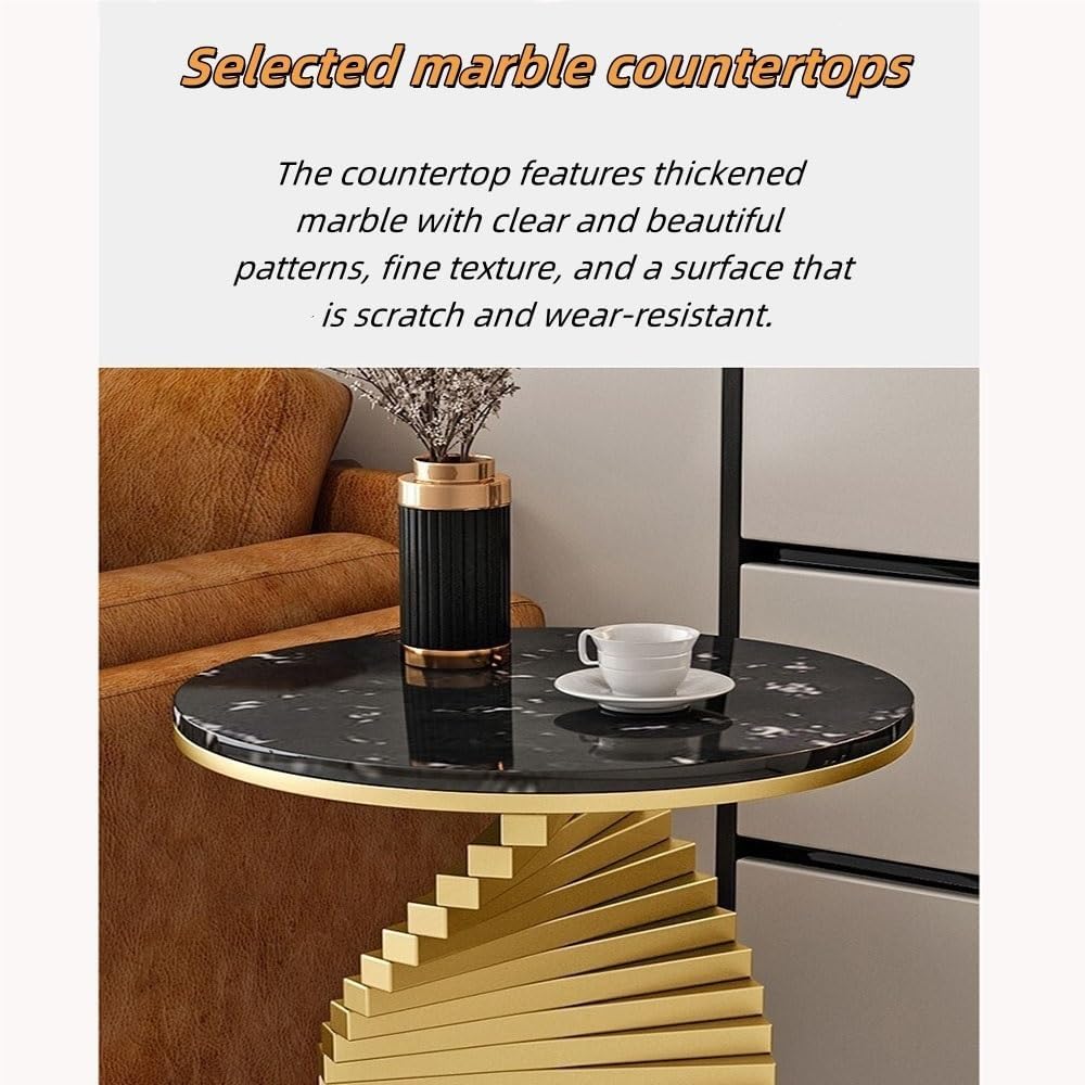 Round Marble Table Coffee Table, Luxury Living Room Side Table, Modern Bedroom Decoration Table, Suitable for Living Room, Bedroom, Study Room(White,19.7x21.7in)